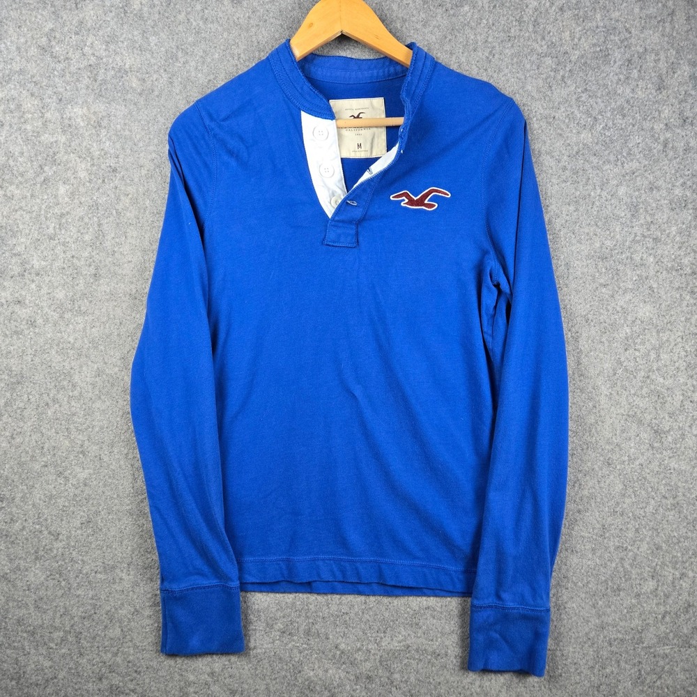 Hollister Henley Shirt Mens M Blue Long Sleeve Surf Casual Preppy Y2K